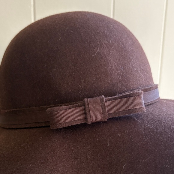 Brown Felt wool Wide Brim Hat with Bow Vintage with tag! Sz S - Picture 3 of 6